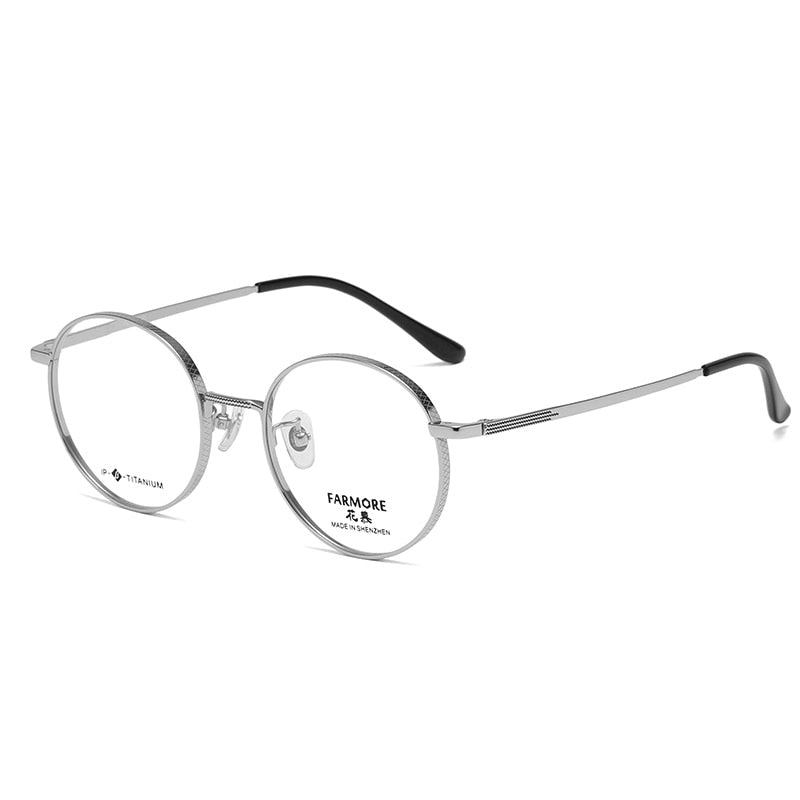 Reven Jate Unisex Eyeglasses 7051 Full Rim Round Titanium Full Rim Reven Jate silver  