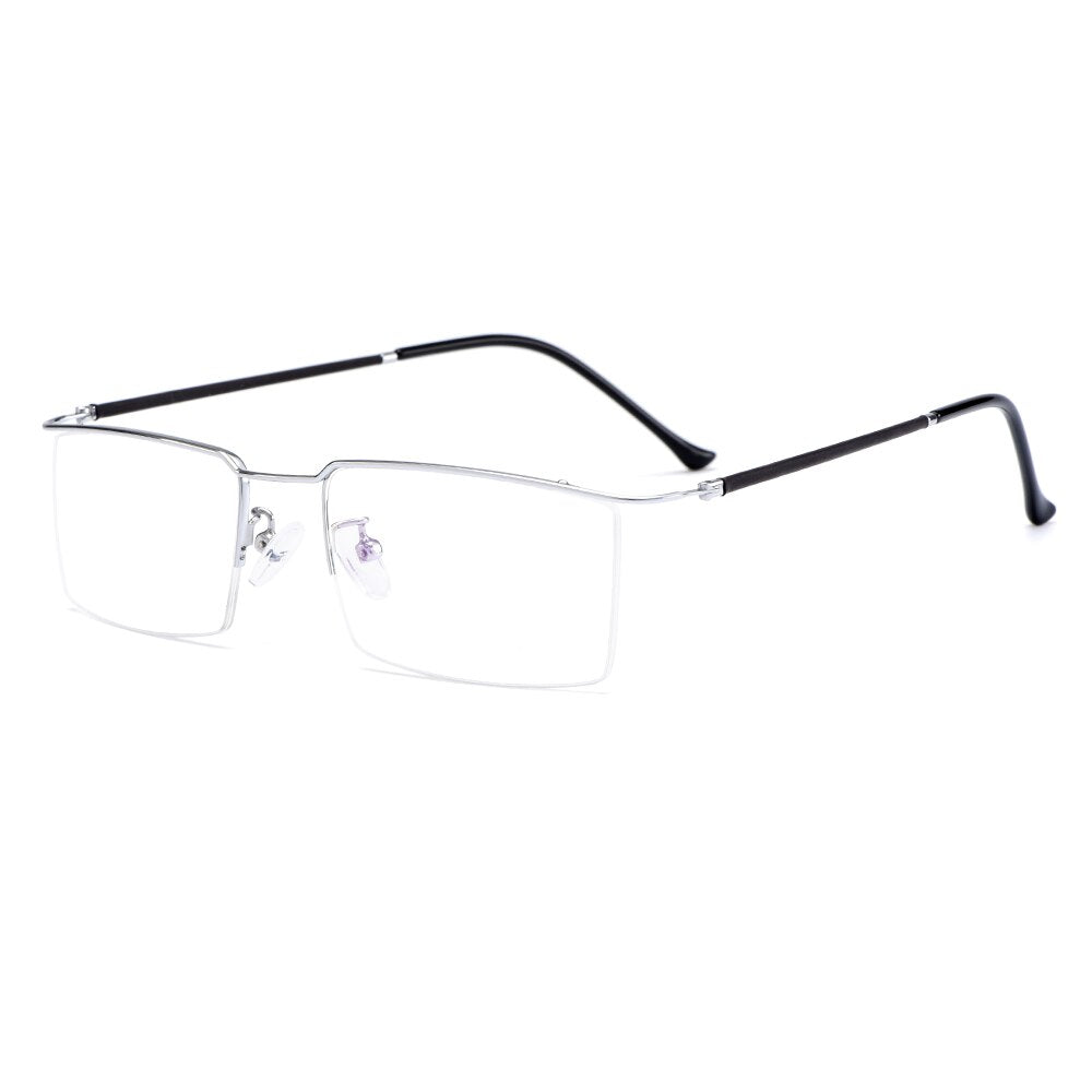 Gmei Men's Semi Rim Square Titanium Alloy Eyeglasses Y2533 Semi Rim Gmei Optical C3 Silver  