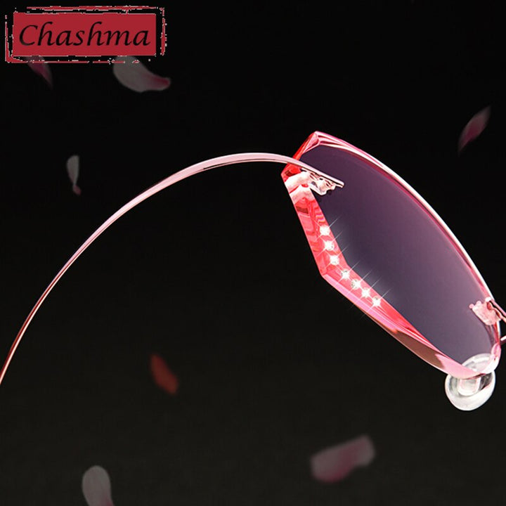 Women's Rimless Diamond Cut Tinted Lens Eyeglasses Titanium Frame 6074-9066 Rimless Chashma   