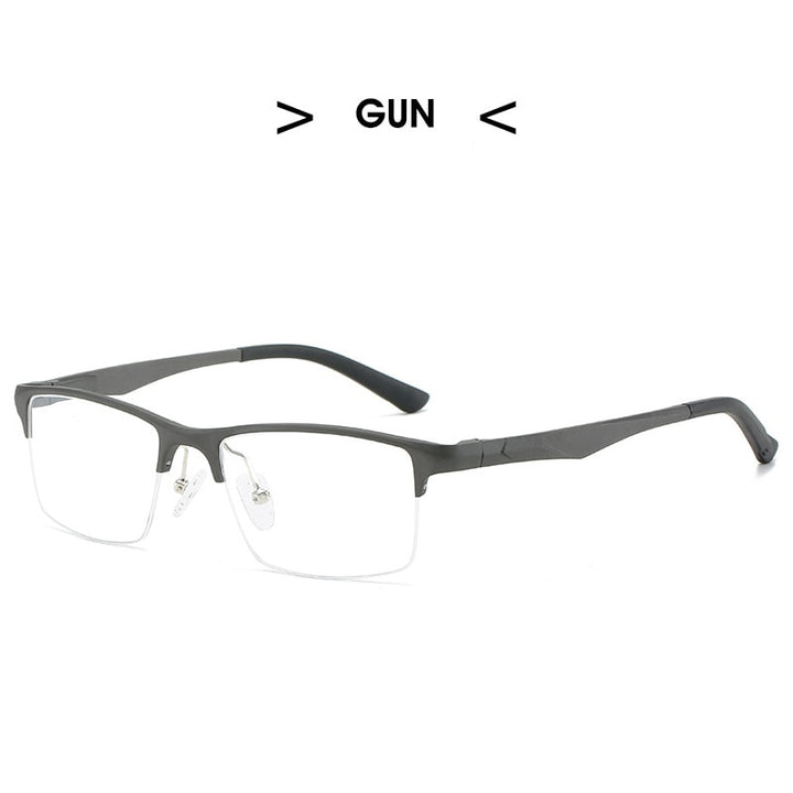 Hdcrafter Men's Semi Rim Square Titanium Alloy Frame Eyeglasses P6329 Semi Rim Hdcrafter Eyeglasses Gun  