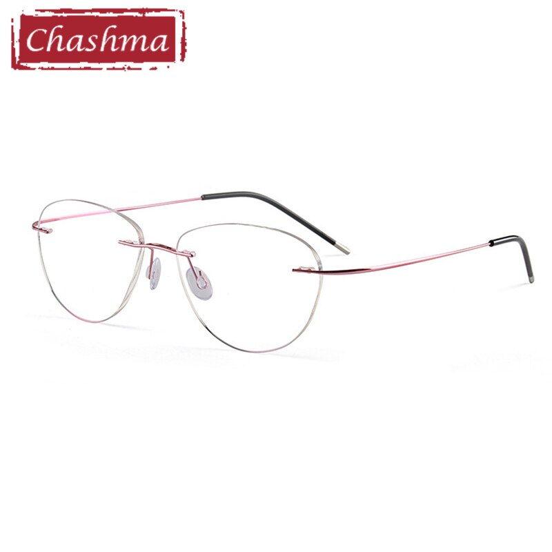 Chashma Ottica Unisex Rimless Triangle Oval Titanium Eyeglasses 003 Rimless Chashma Ottica Pink  