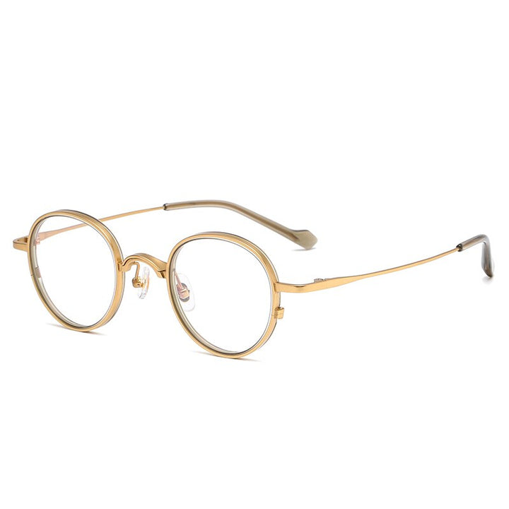 Reven Jate Unisex Eyeglasses 3075 Pure Titanium Round Frame Reven Jate golden  