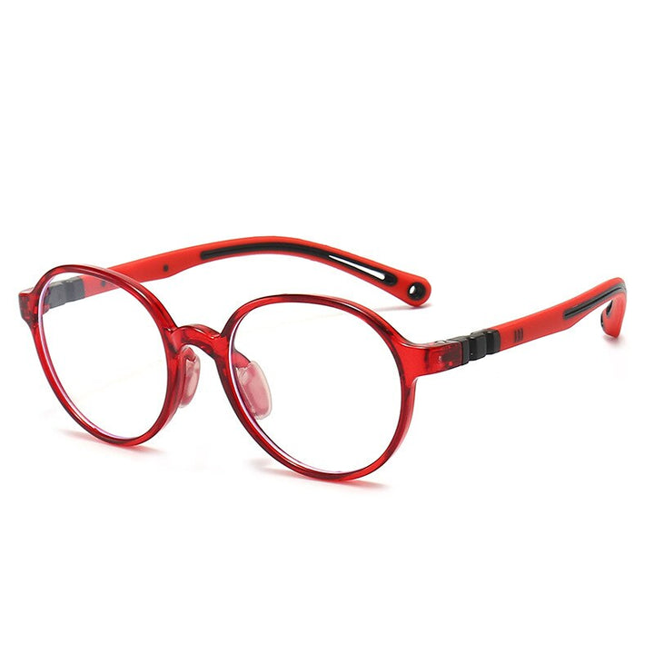 KatKani Unisex Children's  Full Rim Round TR 90  Sillicone Frame Eyeglasses R106 Full Rim KatKani Eyeglasses Red Black  