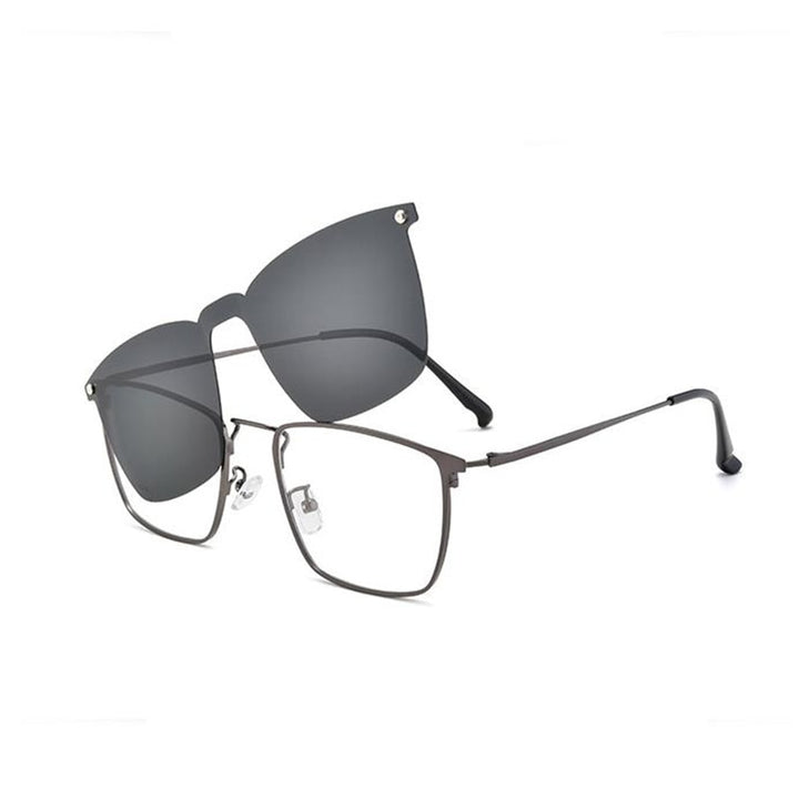 Men's Full Rim Square Frame Eyeglasses Magnetic Clip On Polarized Sunglasses Zt94008 Sunglasses Bclear gray  