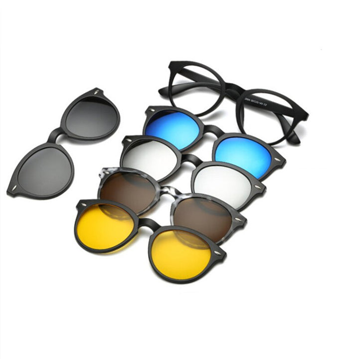 KatKani Unisex Full Rim TR 90 Resin Frame Eyeglasses + 5 Magnetic Polarized Sunglasses K12147 Clip On Sunglasses KatKani Eyeglasses 2205A Other 