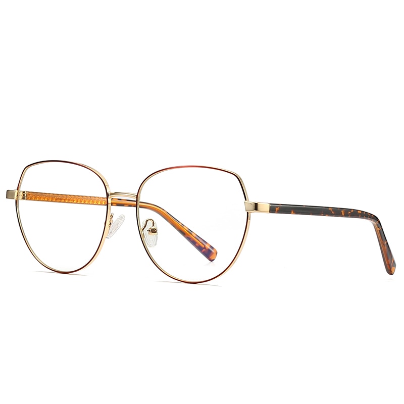 Hotochki Women's Full Rim Oval TR-90 Resin Alloy Frame Eyeglasses 3005 Full Rim Hotochki Brown Gold  