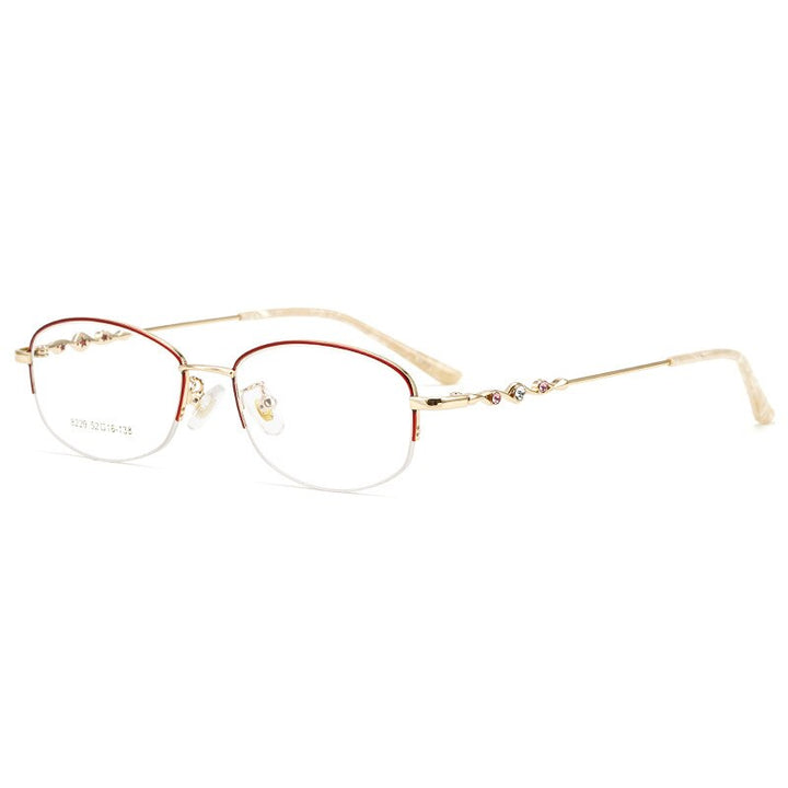 KatKani Women's Semi Rim Faux Diamond Studded Alloy Frame Eyeglasses 018229 Semi Rim KatKani Eyeglasses Red Gold  