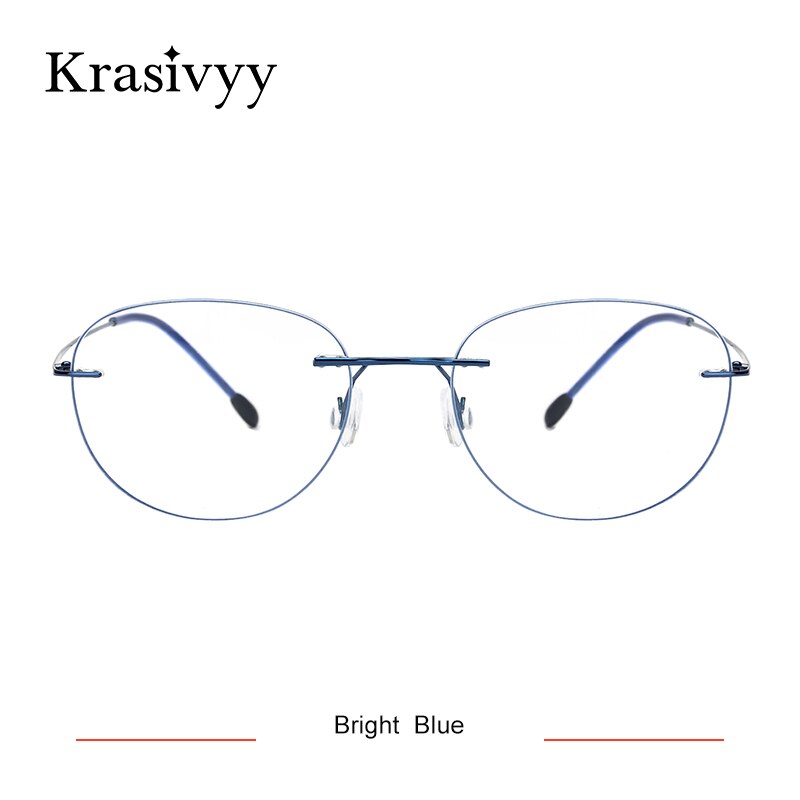 Krasivyy Unisex Rimless Round Square Titanium Eyeglasses Ls03 Rimless Krasivyy Bright Blue  