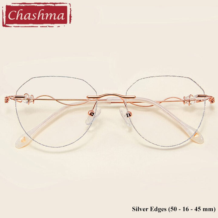 Women' Round Titanium Rimless Frame Diamond Cut Eyeglasses 88128 Rimless Chashma Shape 2  