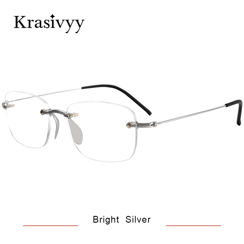 Krasivyy Men's Rimless Square Titanium Eyeglasses Kr16077 Rimless Krasivyy Bright Silver CN 