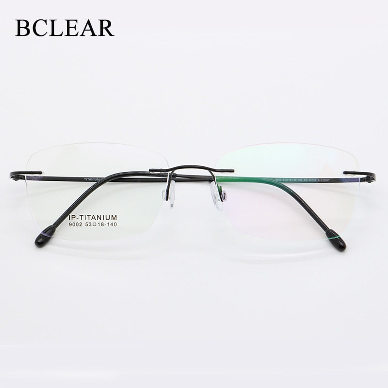 Unisex Rimless Titanium Frame Eyeglasses Customizable Lenses 9002 Rimless Bclear black  