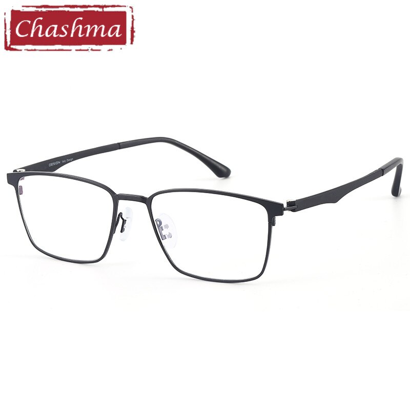 Chashma Ottica Men's Full Rim Large Square Stainless Steel Eyeglasses 9410 Full Rim Chashma Ottica Black  