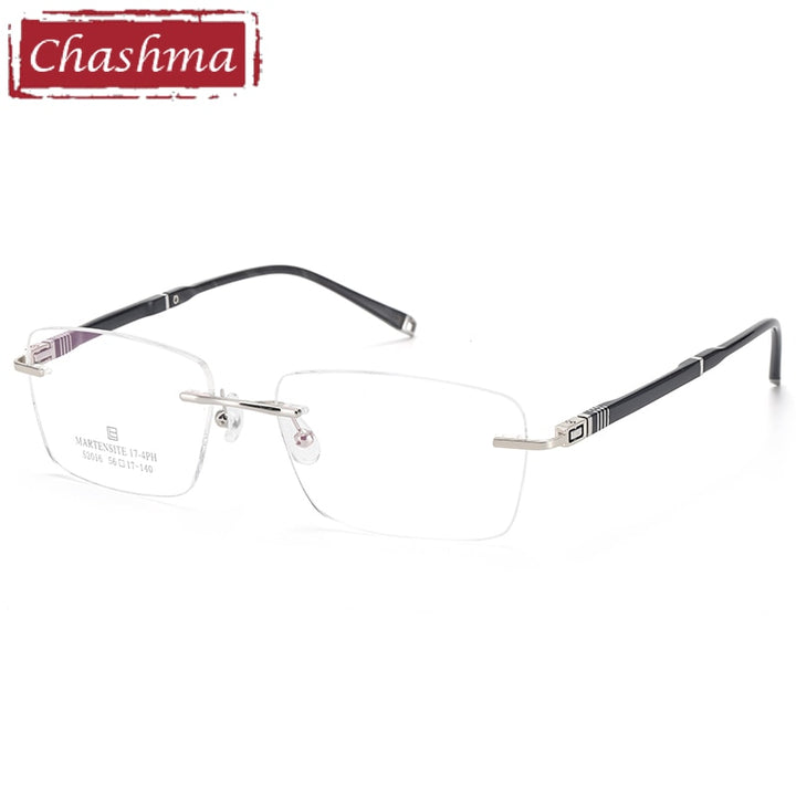 Men's Rimless Stainless Steel Rectangle Eyeglasses 52016 Rimless Chashma Silver  