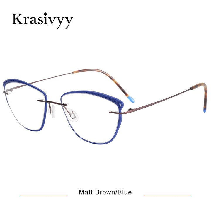 Krasivyy Women's Full Rim Oval Cat Eye Acetate Titanium Eyeglasses Ls09 Full Rim Krasivyy Matt Brown Blue CN 