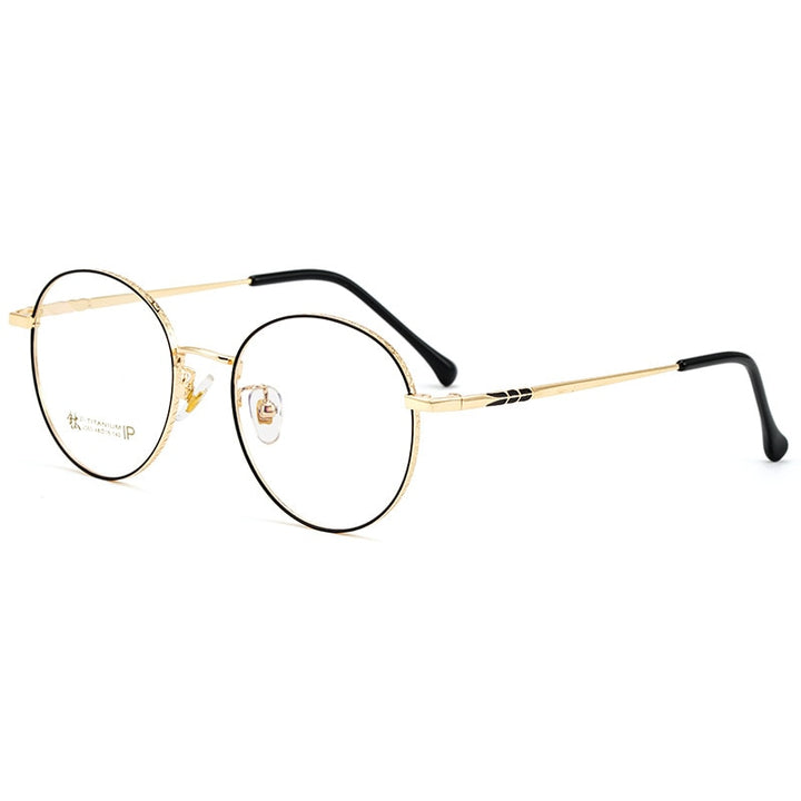 KatKani Unisex Full Rim Round Titanium Frame Eyeglasses 2065 Full Rim KatKani Eyeglasses Black Gold  