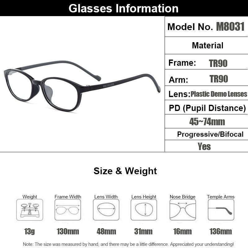 Gmei Men's Eyeglasses Ultralight Flexible Tr90 Small Face M8031 Full Rim Gmei Optical   