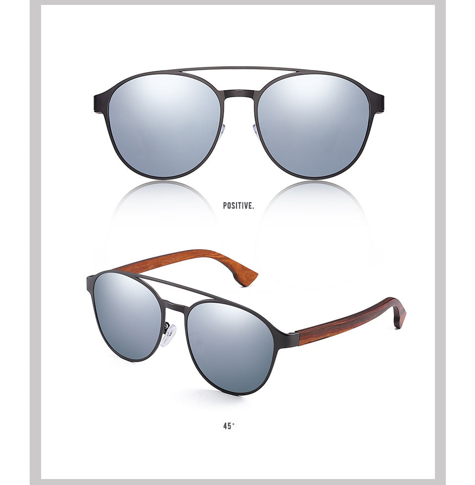Yimaruili Unisex Full Rim Double Bridge Wooden Frame Polarized Lens Sunglasses 8041 Sunglasses Yimaruili Sunglasses   