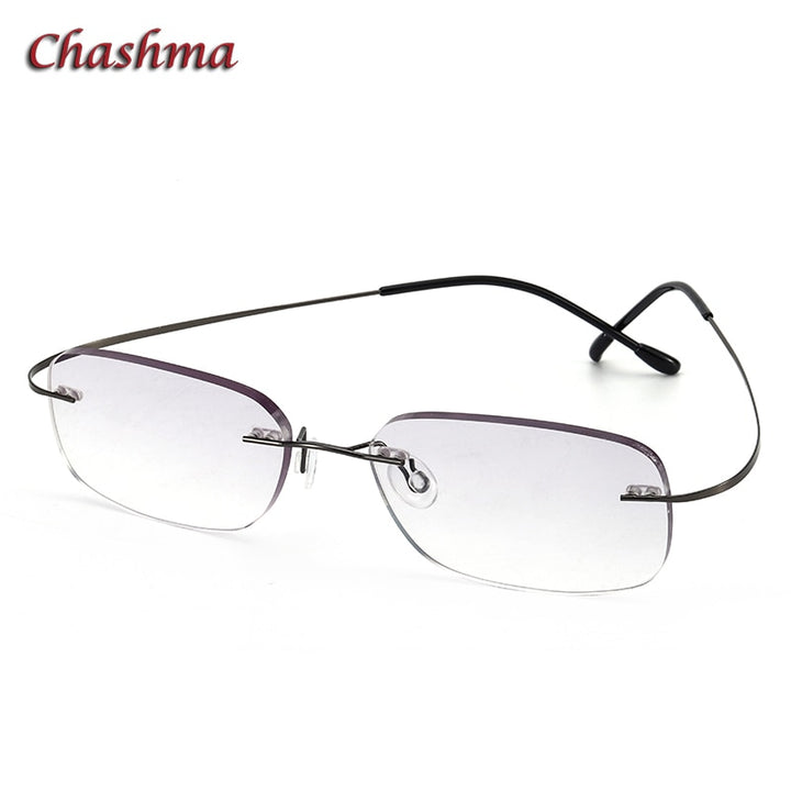 Chashma Ochki Unisex Rimless Square Titanium Tinted Lens Eyeglasses 60741 Rimless Chashma Ochki Gray  