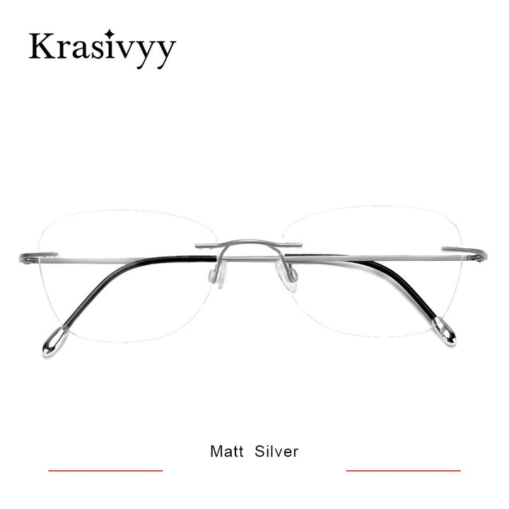Krasivyy Unisex Rimless Square Titanium Eyeglasses Kr16013 Rimless Krasivyy Matt Silver  