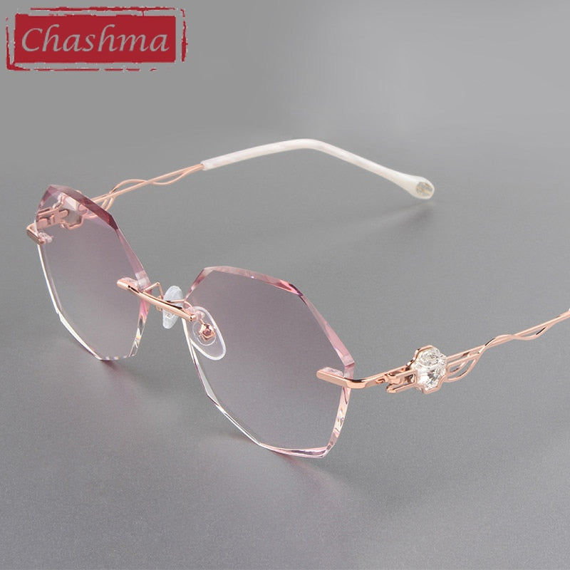 Women's Eyeglasses Rimless Titanium Diamond Trimmed 88050 Rimless Chashma   