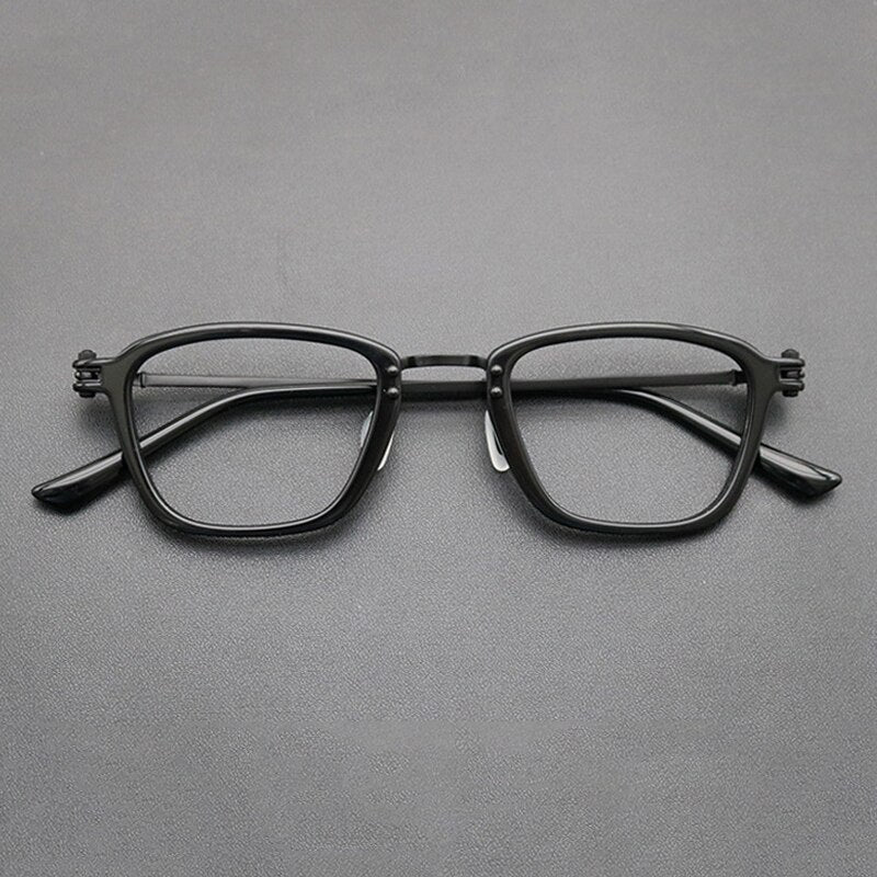 Gatenac Unisex Full Rim Square Titanium Acetate Frame Eyeglasses Gxyj694 Full Rim Gatenac Black  