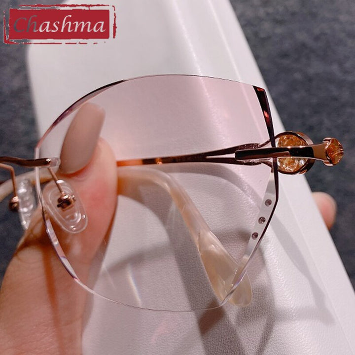 Chashma Ottica Women's Rimless Square Cat Eye Titanium Eyeglasses Tinted Lenses 98101 Rimless Chashma Ottica   