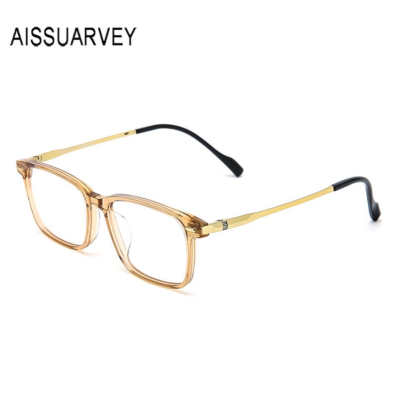 Aissuarvey Titanium Acetate Plated Full Rim Frame Men's Eyeglasses Full Rim Aissuarvey Eyeglasses brown gold CN 