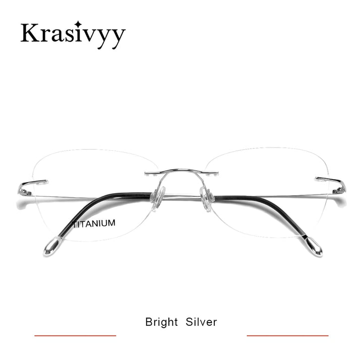 Krasivyy Unisex Rimless Square Titanium Eyeglasses Kr16013 Rimless Krasivyy Bright Silver  