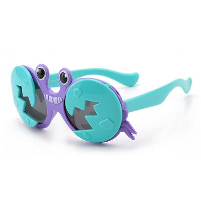 Ralferty Kids' Sunglasses Cartoons Crab Flip Up Unbreakable K8265 Sunglasses Ralferty C34Purple-Cyan With Glasses Case 