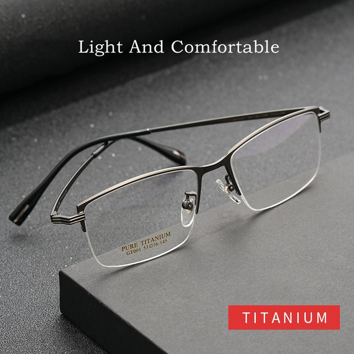 Yimaruili Men's Semi Rim Rectangular Titanium Frame Eyeglasses GT001 Semi Rim Yimaruili Eyeglasses   