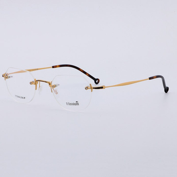 Aissuarvey Rimless Round Titanium Frame Eyeglasses Unisex Rimless Aissuarvey Eyeglasses Gold  