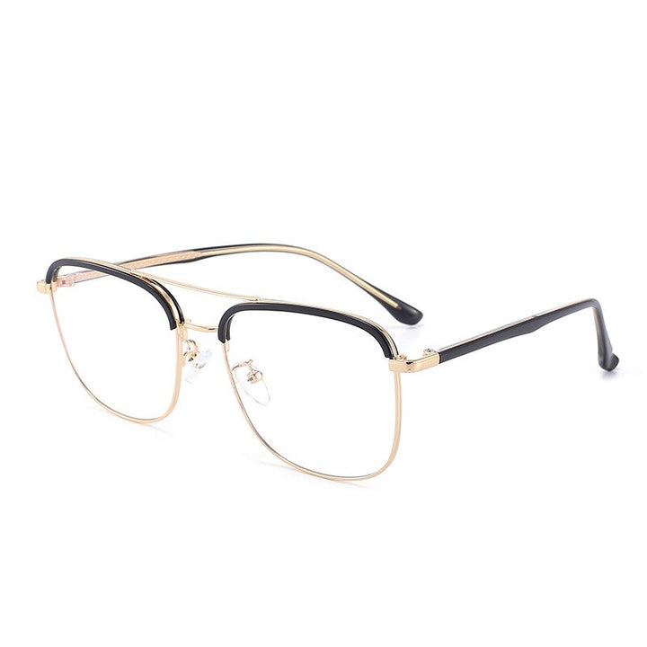 Unisex Full Rim Double Bridge TR90 Alloy Frame Eyeglasses Cl20370 Full Rim Bclear Black gold  