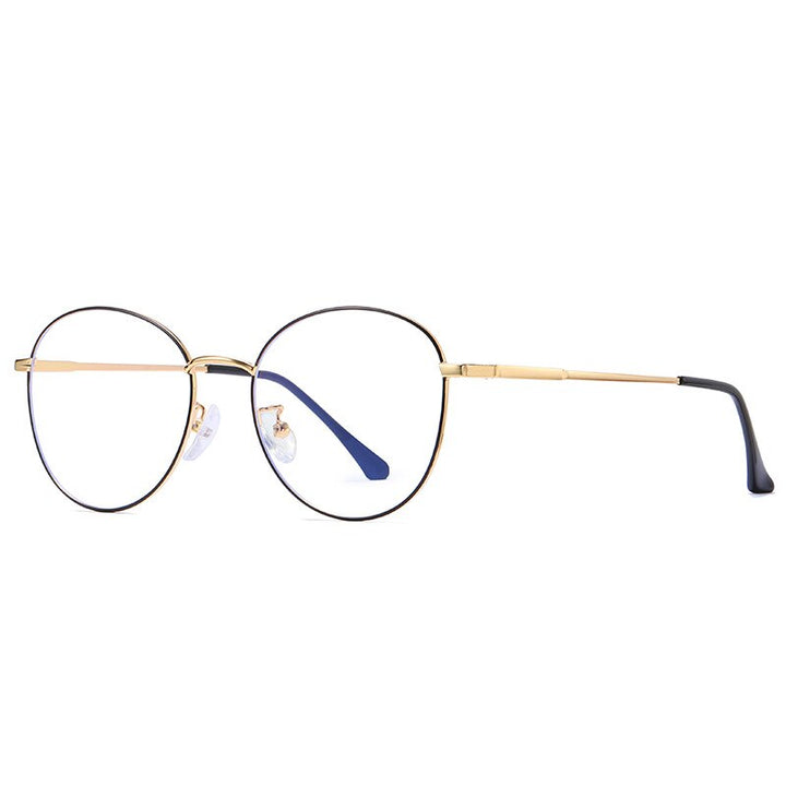 Reven Jate 1918 Unisex Eyeglasses Anti Blue Ray Light Blocking Full Rim Alloy Metal Full Rim Reven Jate black-golden  