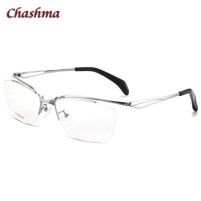 Chashma Ochki Men's Semi Rim Square Titanium Eyeglasses 015 Semi Rim Chashma Ochki Silver  
