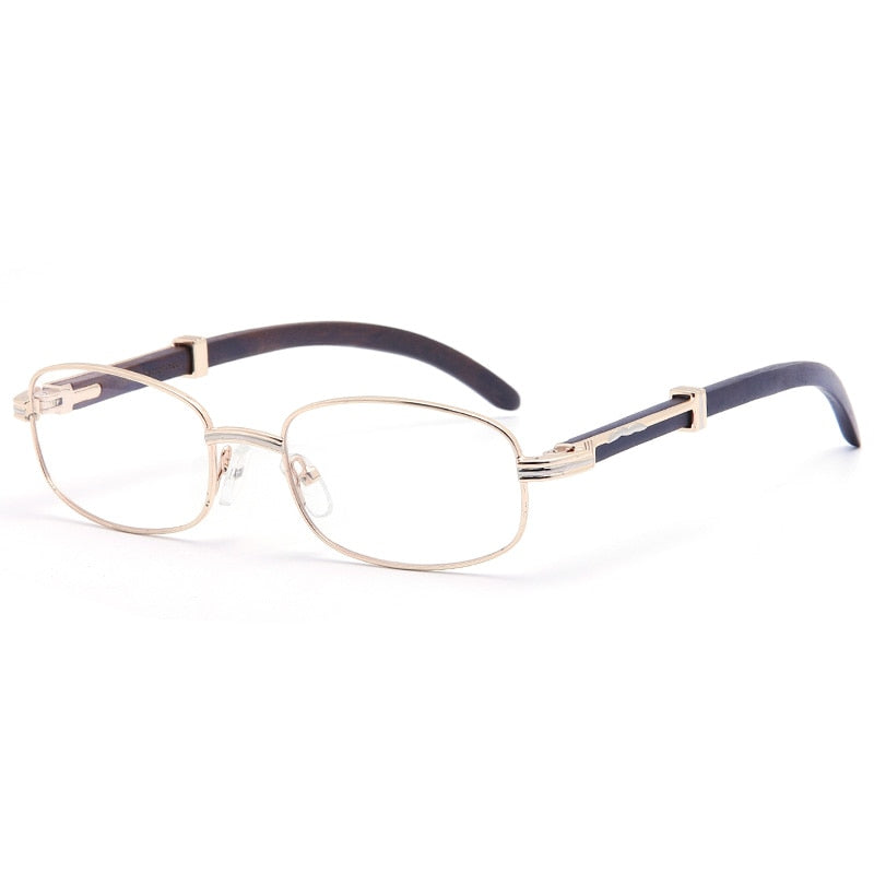 Muzz Men's Full Rim Rectangle Alloy Frame Wood Temple Eyeglasses 1105880 Full Rim Muzz Gold  