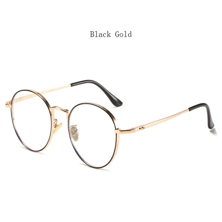 Hdcrafter Unisex Full Rim Round Alloy Frame Eyeglasses Anti Blue Light Lenses 2355 Full Rim Hdcrafter Eyeglasses Black Gold  