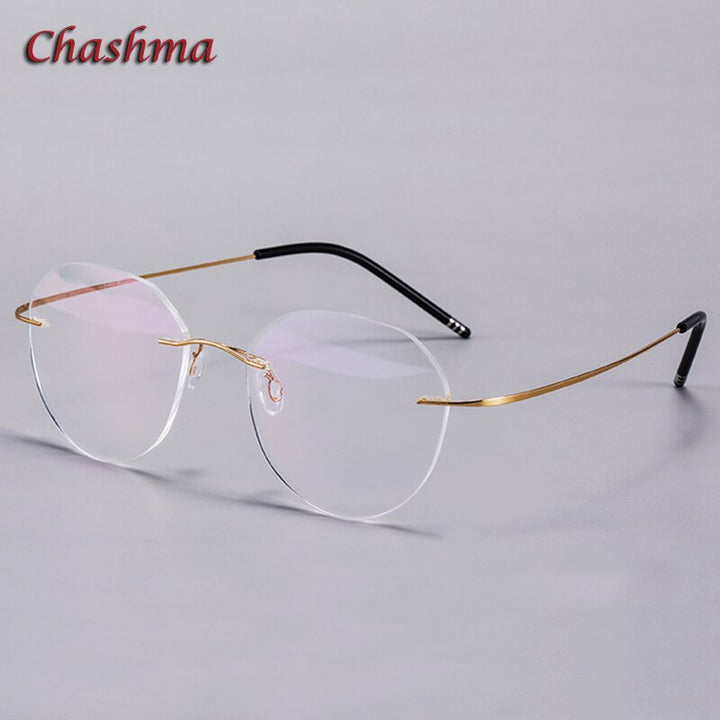 Chashma Ochki Unisex Rimless Round Titanium Eyeglasses 8151 Rimless Chashma Ochki Gold  
