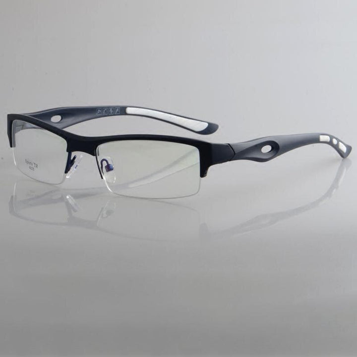 Unisex Reading Glasses Sports Tr 90 Titanium Semi Rim Reading Glasses Cubojue black white pad no function lens 0 