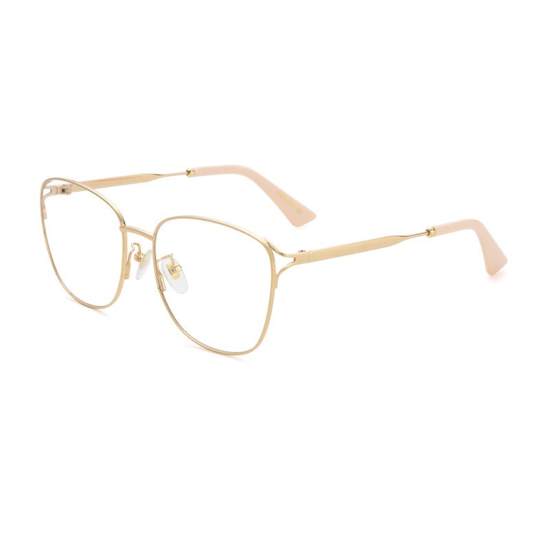 Muzz Women's Full Rim Square Oval Titanium Alloy Frame Eyeglasses C0c000 Full Rim Muzz Gold  