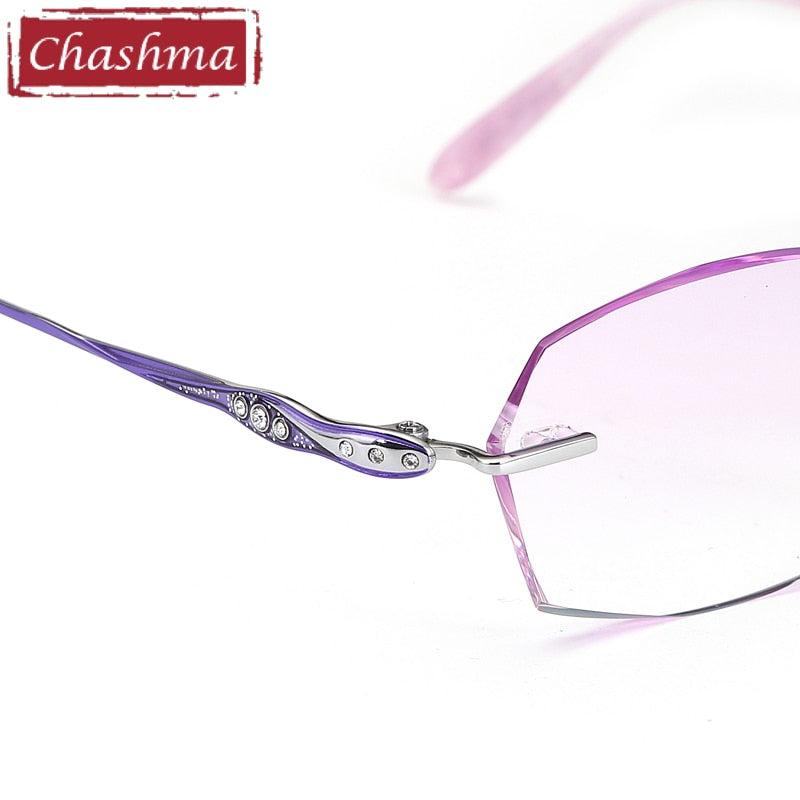 Women's Rectangular Diamond Rimless Titanium Frame Eyeglasses 9065 Rimless Chashma   