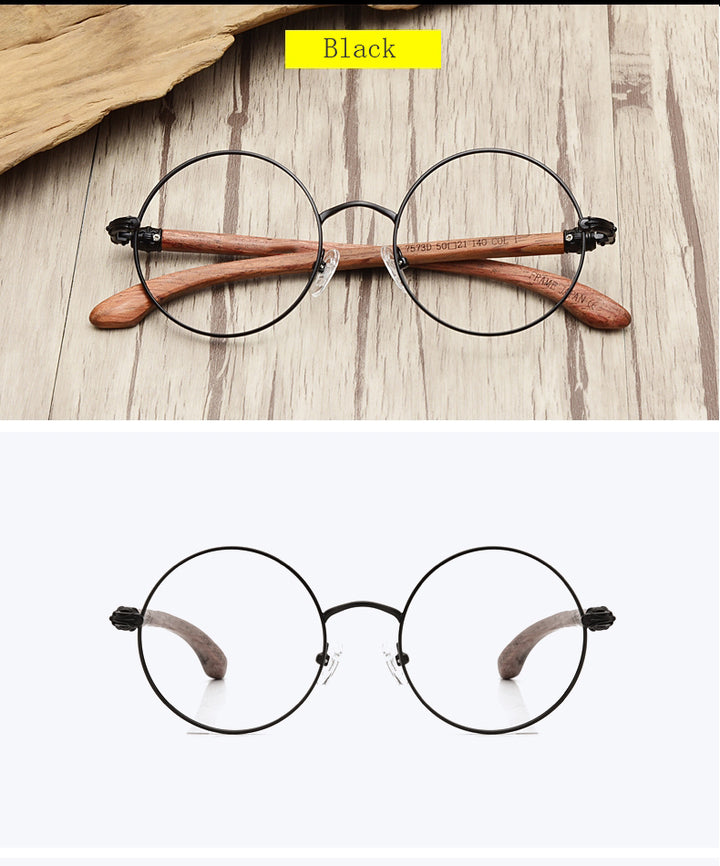 Hdcrafter Unisex Full Rim Round Wood Alloy Screwless Frame Eyeglasses 7573 Full Rim Hdcrafter Eyeglasses   