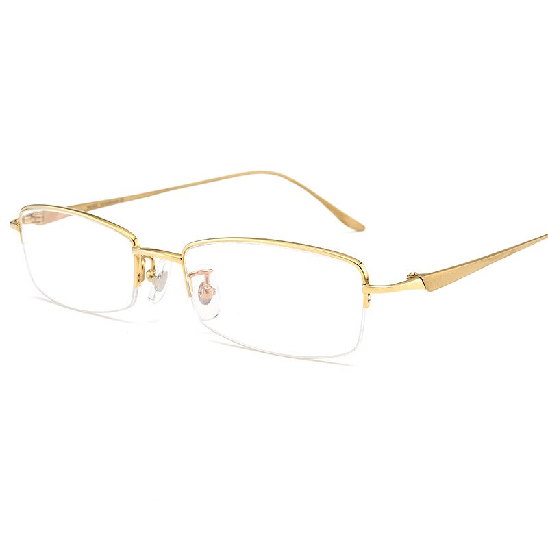 Men's Titanium Semi Rim Square Frame Eyeglasses D8560 Semi Rim Bclear Gold  