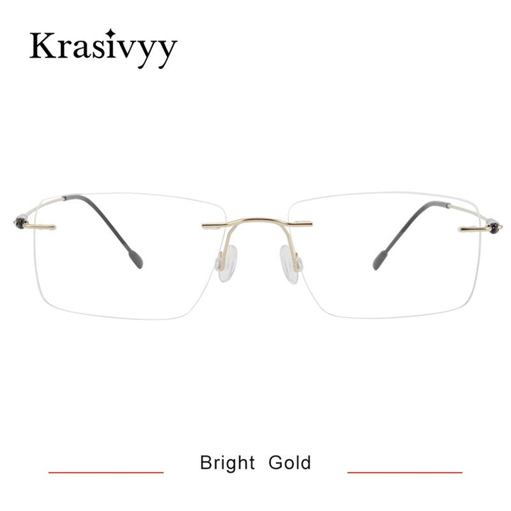 Krasivyy Men's Rimless Square Screwless Titanium Eyeglasses Kr16073 Rimless Krasivyy Bright Gold  