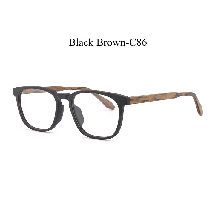 Hdcrafter Men's Full Rim Square Metal Wood Handcrafted Frame Eyeglasses P1690 Full Rim Hdcrafter Eyeglasses Black Brown-C86  