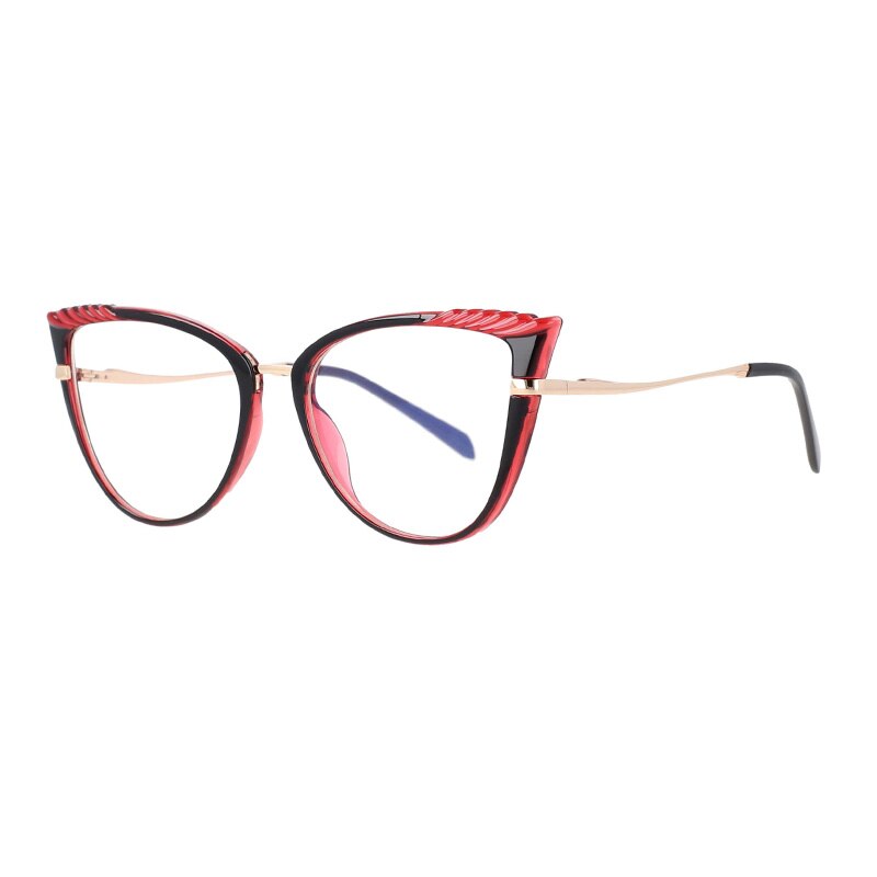 CCSpace Women's Full Rim Cat Eye Tr 90 Titanium Frame Eyeglasses 53191 Full Rim CCspace Black-red  