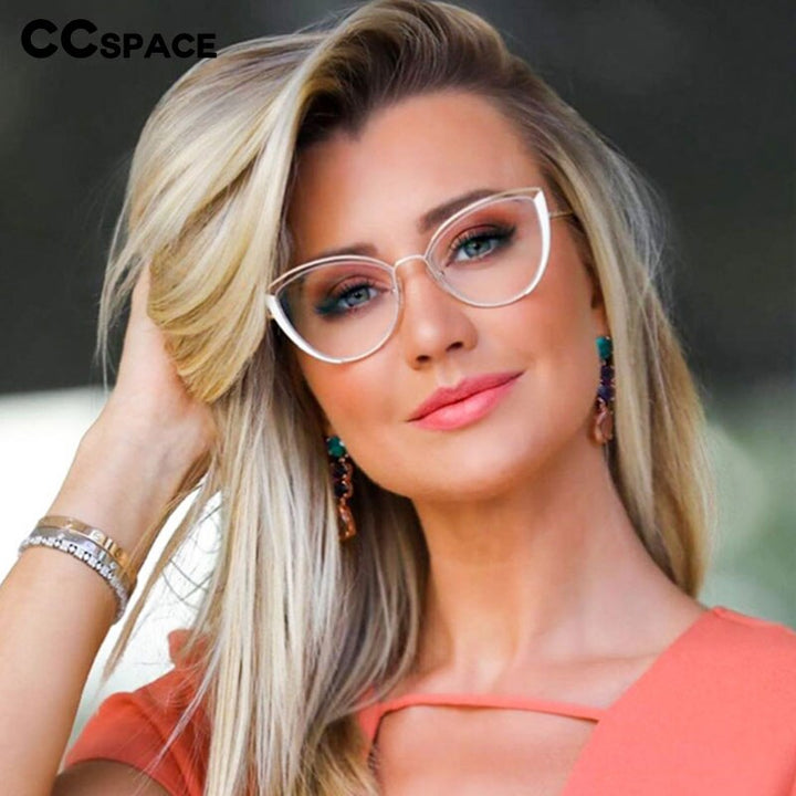 CCSpace Unisex Full Rim Cat Eye Alloy Frame Eyeglasses 48222 Full Rim CCspace   