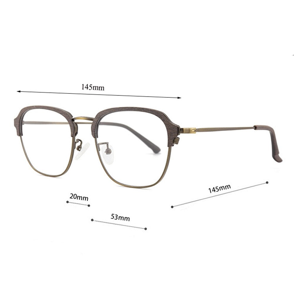 Hdcrafter Unisex Full Rim Square Oval Wood Metal Frame Eyeglasses 8120 Full Rim Hdcrafter Eyeglasses   