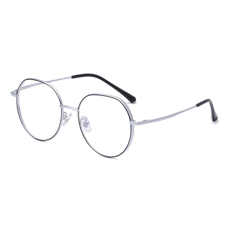 Hotony Unisex Full Rim Polygonal Round Titanium Frame Eyeglasses 1122 Full Rim Hotony Black Silver  