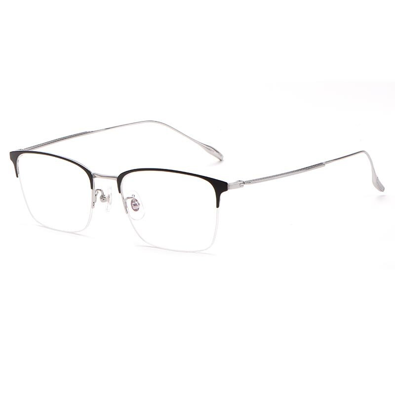 KatKani Men's Semi Rim Titanium Square Frame Eyeglasses 8085W Semi Rim KatKani Eyeglasses Black Silver  