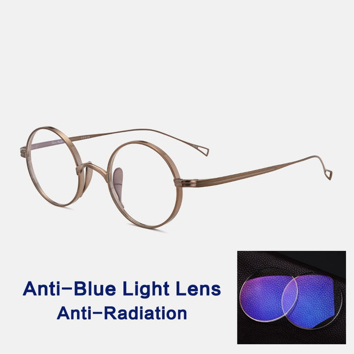 Gatenac Unisex Full Rim Round Titanium Frame Eyeglasses Gxyj02 Full Rim Gatenac Bronze Anti blue  
